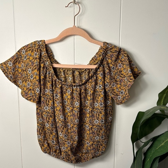 Love First Boho Off the Shoulder Mustard Crop Top, Size Small - Picture 3 of 16